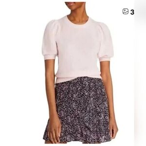 NWT C By Bloomingdales Pink Puffed Short Sleeve Cashmere Sweater Size Medium
